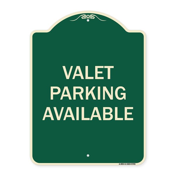 Signmission Designer Series-Valet Parking Available Green Heavy-Gauge Aluminum, 24" x 18", G-1824-9745 A-DES-G-1824-9745 - main